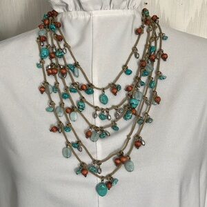 Multi-Strand Turquoise and Brown Beaded Necklace